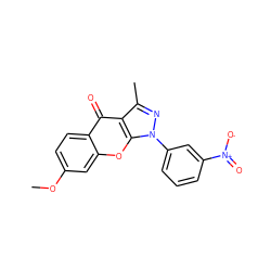 COc1ccc2c(=O)c3c(C)nn(-c4cccc([N+](=O)[O-])c4)c3oc2c1 ZINC000012405791