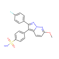 COc1ccc2c(-c3ccc(S(N)(=O)=O)cc3)c(-c3ccc(F)cc3)nn2n1 ZINC000028369555