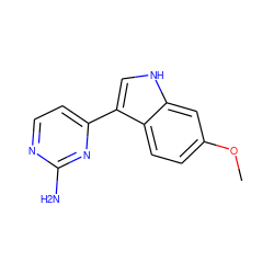 COc1ccc2c(-c3ccnc(N)n3)c[nH]c2c1 ZINC000097758375