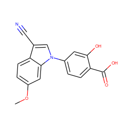 COc1ccc2c(C#N)cn(-c3ccc(C(=O)O)c(O)c3)c2c1 ZINC000118557342