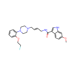 COc1ccc2c(C(=O)NC/C=C/CN3CCN(c4ccccc4OCCF)CC3)c[nH]c2c1 ZINC000103297686