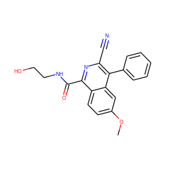 COc1ccc2c(C(=O)NCCO)nc(C#N)c(-c3ccccc3)c2c1 ZINC000038149676