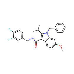 COc1ccc2c(C(=O)NCc3ccc(F)c(F)c3)c(C(C)C)n(Cc3ccccc3)c2c1 ZINC000096172075