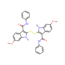 COc1ccc2c(C(=O)Nc3ccccc3)c(SSc3c(C(=O)Nc4ccccc4)c4ccc(OC)cc4n3C)n(C)c2c1 ZINC000014944336