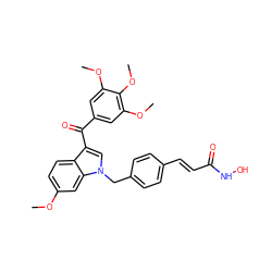 COc1ccc2c(C(=O)c3cc(OC)c(OC)c(OC)c3)cn(Cc3ccc(/C=C/C(=O)NO)cc3)c2c1 ZINC001772609304