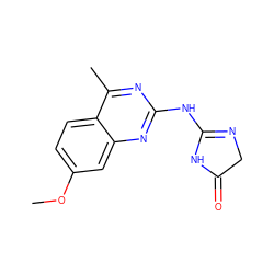 COc1ccc2c(C)nc(NC3=NCC(=O)N3)nc2c1 ZINC000019939854