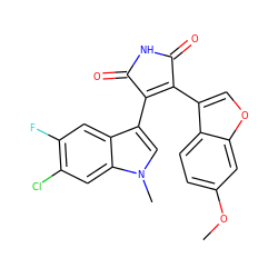 COc1ccc2c(C3=C(c4cn(C)c5cc(Cl)c(F)cc45)C(=O)NC3=O)coc2c1 ZINC000040951059