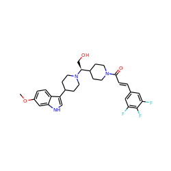 COc1ccc2c(C3CCN([C@@H](CO)C4CCN(C(=O)/C=C/c5cc(F)c(F)c(F)c5)CC4)CC3)c[nH]c2c1 ZINC000029044828