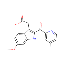 COc1ccc2c(CC(=O)O)c(C(=O)c3cc(C)ccn3)[nH]c2c1 ZINC000082155099