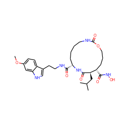 COc1ccc2c(CCNC(=O)[C@@H]3CCCCNC(=O)OCCC[C@H](C(=O)NO)[C@@H](CC(C)C)C(=O)N3)c[nH]c2c1 ZINC000026579164