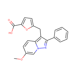 COc1ccc2c(Cc3ccc(C(=O)O)o3)c(-c3ccccc3)nn2c1 ZINC000203414378