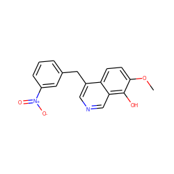 COc1ccc2c(Cc3cccc([N+](=O)[O-])c3)cncc2c1O ZINC000001719358