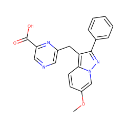 COc1ccc2c(Cc3cncc(C(=O)O)n3)c(-c3ccccc3)nn2c1 ZINC000205658715