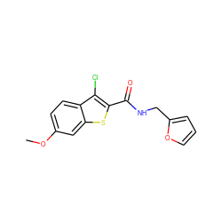 COc1ccc2c(Cl)c(C(=O)NCc3ccco3)sc2c1 ZINC000002872746