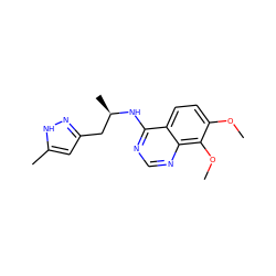 COc1ccc2c(N[C@H](C)Cc3cc(C)[nH]n3)ncnc2c1OC ZINC000144406043