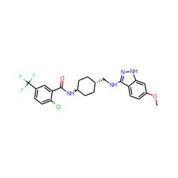 COc1ccc2c(NC[C@H]3CC[C@H](NC(=O)c4cc(C(F)(F)F)ccc4Cl)CC3)n[nH]c2c1 ZINC000261189071