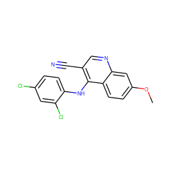 COc1ccc2c(Nc3ccc(Cl)cc3Cl)c(C#N)cnc2c1 ZINC000013862198