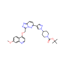 COc1ccc2c(OCc3nnc4ccc(-c5cnn(C6CCN(C(=O)OC(C)(C)C)CC6)c5)nn34)ccnc2c1 ZINC000166073838