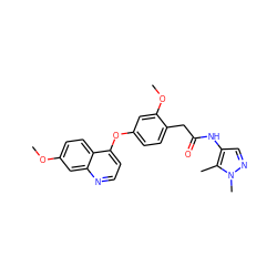 COc1ccc2c(Oc3ccc(CC(=O)Nc4cnn(C)c4C)c(OC)c3)ccnc2c1 ZINC000084615723