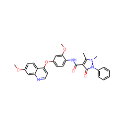 COc1ccc2c(Oc3ccc(NC(=O)c4c(C)n(C)n(-c5ccccc5)c4=O)c(OC)c3)ccnc2c1 ZINC000084653003