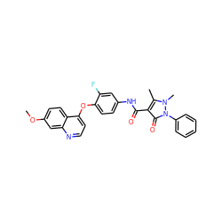 COc1ccc2c(Oc3ccc(NC(=O)c4c(C)n(C)n(-c5ccccc5)c4=O)cc3F)ccnc2c1 ZINC000040864408