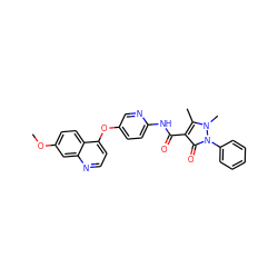 COc1ccc2c(Oc3ccc(NC(=O)c4c(C)n(C)n(-c5ccccc5)c4=O)nc3)ccnc2c1 ZINC000084652124