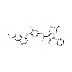 COc1ccc2c(Oc3ccc(NC(=O)c4c(C)n(C[C@H](C)O)n(-c5ccccc5)c4=O)cc3F)ccnc2c1 ZINC000044386308