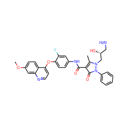 COc1ccc2c(Oc3ccc(NC(=O)c4c(C)n(C[C@H](O)CN)n(-c5ccccc5)c4=O)cc3F)ccnc2c1 ZINC000084669968