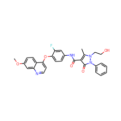 COc1ccc2c(Oc3ccc(NC(=O)c4c(C)n(CCO)n(-c5ccccc5)c4=O)cc3F)ccnc2c1 ZINC000084652511