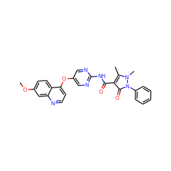 COc1ccc2c(Oc3cnc(NC(=O)c4c(C)n(C)n(-c5ccccc5)c4=O)nc3)ccnc2c1 ZINC000084652125