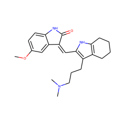 COc1ccc2c(c1)/C(=C/c1[nH]c3c(c1CCCN(C)C)CCCC3)C(=O)N2 ZINC000013588475