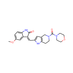 COc1ccc2c(c1)/C(=C/c1cc3c([nH]1)CCN(C(=O)N1CCOCC1)C3)C(=O)N2 ZINC000096272948