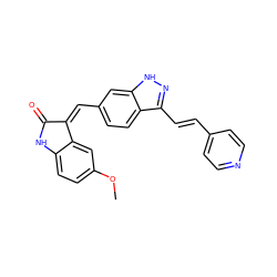 COc1ccc2c(c1)/C(=C\c1ccc3c(/C=C/c4ccncc4)n[nH]c3c1)C(=O)N2 ZINC000068250887