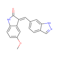 COc1ccc2c(c1)/C(=C\c1ccc3cn[nH]c3c1)C(=O)N2 ZINC000096273713