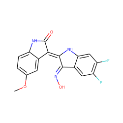 COc1ccc2c(c1)/C(=C1/Nc3cc(F)c(F)cc3/C1=N\O)C(=O)N2 ZINC000299862273