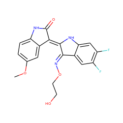 COc1ccc2c(c1)/C(=C1/Nc3cc(F)c(F)cc3/C1=N\OCCO)C(=O)N2 ZINC000299864451