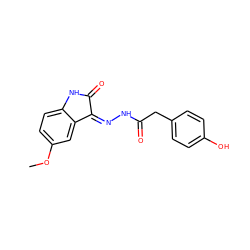 COc1ccc2c(c1)/C(=N/NC(=O)Cc1ccc(O)cc1)C(=O)N2 ZINC000072179766