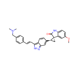 COc1ccc2c(c1)[C@]1(C[C@H]1c1ccc3c(/C=C/c4ccc(CN(C)C)cc4)[nH]nc3c1)C(=O)N2 ZINC000098208532