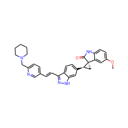 COc1ccc2c(c1)[C@]1(C[C@H]1c1ccc3c(/C=C/c4ccc(CN5CCCCC5)nc4)n[nH]c3c1)C(=O)N2 ZINC000148020392