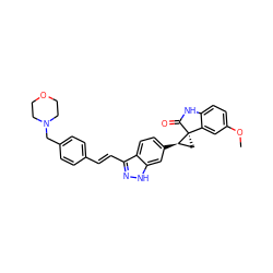 COc1ccc2c(c1)[C@]1(C[C@H]1c1ccc3c(/C=C/c4ccc(CN5CCOCC5)cc4)n[nH]c3c1)C(=O)N2 ZINC000143347650