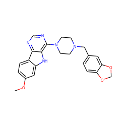 COc1ccc2c(c1)[nH]c1c(N3CCN(Cc4ccc5c(c4)OCO5)CC3)ncnc12 ZINC000002379141