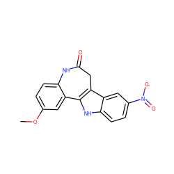 COc1ccc2c(c1)-c1[nH]c3ccc([N+](=O)[O-])cc3c1CC(=O)N2 ZINC000013532124