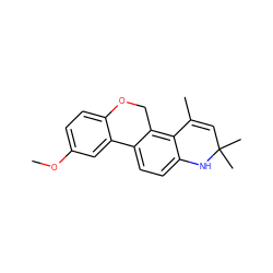 COc1ccc2c(c1)-c1ccc3c(c1CO2)C(C)=CC(C)(C)N3 ZINC000013490444