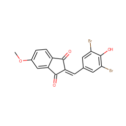 COc1ccc2c(c1)C(=O)/C(=C/c1cc(Br)c(O)c(Br)c1)C2=O ZINC000001902840