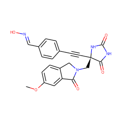 COc1ccc2c(c1)C(=O)N(C[C@@]1(C#Cc3ccc(/C=N/O)cc3)NC(=O)NC1=O)C2 ZINC000064559390