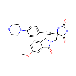 COc1ccc2c(c1)C(=O)N(C[C@@]1(C#Cc3ccc(N4CCNCC4)cc3)NC(=O)NC1=O)C2 ZINC000064559001