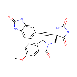 COc1ccc2c(c1)C(=O)N(C[C@@]1(C#Cc3ccc4[nH]c(=O)[nH]c4c3)NC(=O)NC1=O)C2 ZINC000064549442