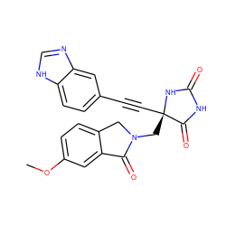 COc1ccc2c(c1)C(=O)N(C[C@@]1(C#Cc3ccc4[nH]cnc4c3)NC(=O)NC1=O)C2 ZINC000064549047