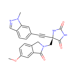 COc1ccc2c(c1)C(=O)N(C[C@@]1(C#Cc3ccc4cnn(C)c4c3)NC(=O)NC1=O)C2 ZINC000064559040