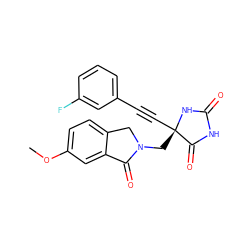 COc1ccc2c(c1)C(=O)N(C[C@@]1(C#Cc3cccc(F)c3)NC(=O)NC1=O)C2 ZINC000064549271